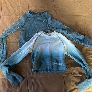 Gymshark Blue and White Long Sleeve Tops